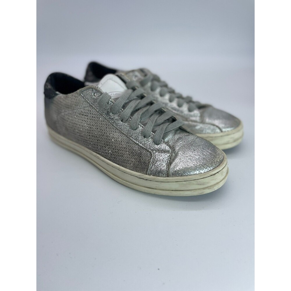 P448 Womens  Silver  White Glitter Lace Up Shoes Sneakers  Size 38
